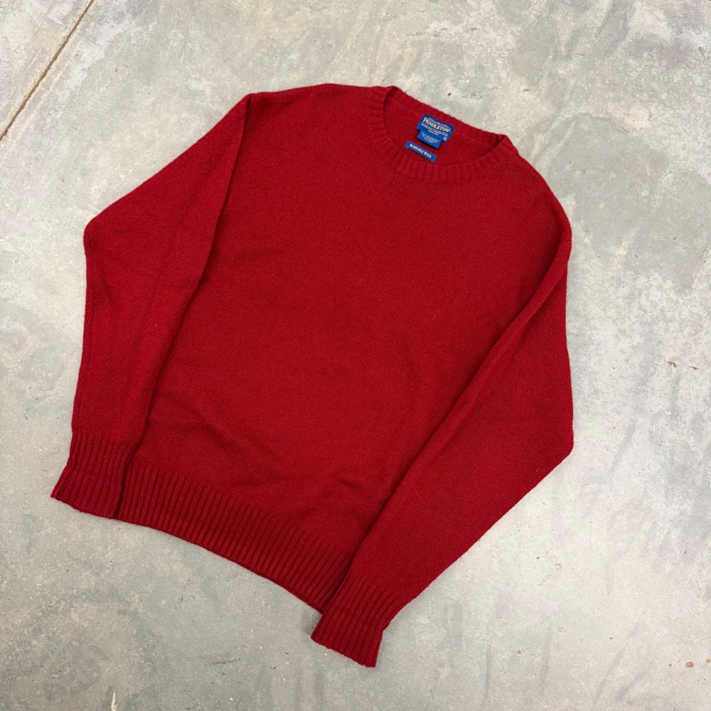 90s Mens Pendleton Shetland Wool Crewneck Sweater Red Large